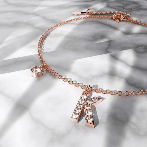 Solid 925 Sterling Silver Initial Crystal Personalised Alphabet Letter Bracelet Rose Gold Filled